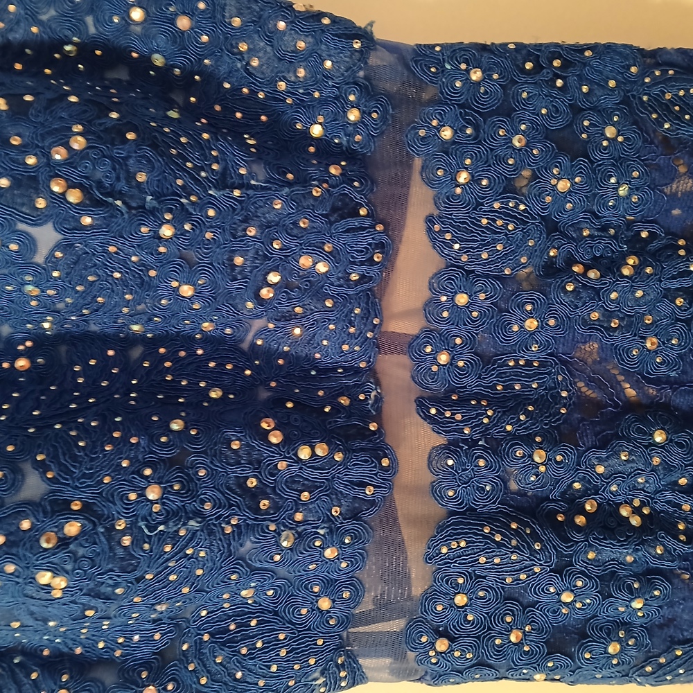 Anny Lee Blue Sequined Lace Wedding Prom Cocktail Evening Gown Dress Small - Picture 4 of 15